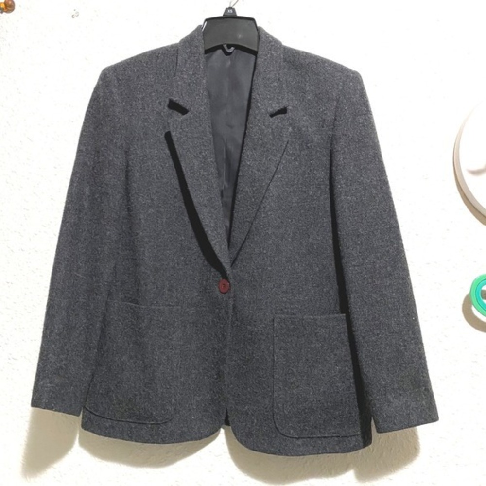 Vintage Lands End Women 4 Petite 100% Wool Blazer Dark Gray Single Button career